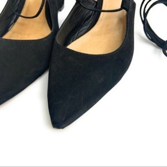 Schutz Black Suede Lace Up Wedges Pointed Toe - Picture 3 of 7